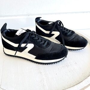 RAG & BONE Retro Runner Leather and Suede Sneakers Black & White - 37.5/ US 7.5